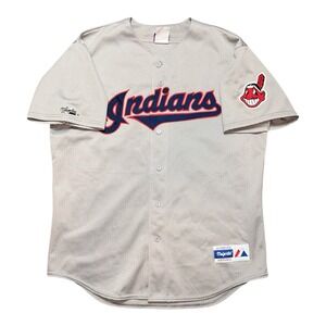 Vintage Cleaveland Indians Jersey Wahoo Men L Made In USA Gray Majestic‎